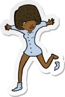 sticker of a cartoon woman kicking off sock png