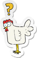 retro distressed sticker of a cartoon confused chicken png