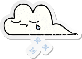 distressed sticker of a cute cartoon snow cloud png