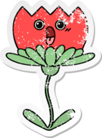 distressed sticker of a cute cartoon flower png