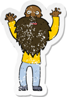 retro distressed sticker of a cartoon frightened old man with beard png