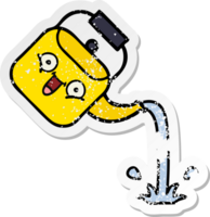 verontruste sticker van een schattige cartoon gietende waterkoker png