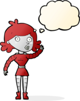 cartoon robot woman waving with thought bubble png