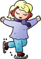 dessin animé doodle fille patinage sur glace png