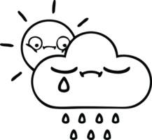 sol y nube de tormenta de dibujos animados de dibujo lineal png