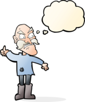 cartoon angry old man in patched clothing with thought bubble png