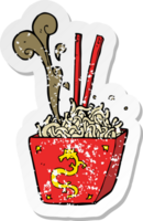 retro distressed sticker of a cartoon noodles in box png
