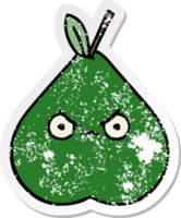 distressed sticker of a cute cartoon angry pear png