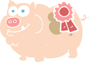 flat color illustration of a cartoon prize winning pig png