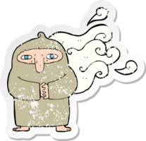 retro distressed sticker of a cartoon smelly monk png