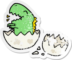 distressed sticker of a cartoon dinosaur hatching png