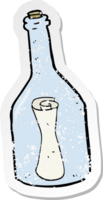 Retro-Distressed-Aufkleber eines Cartoon-Buchstabens in einer Flasche png