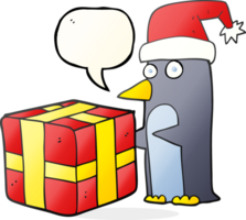 toespraak bubbel tekenfilm Kerstmis pinguïn met Cadeau png