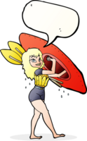 cartoon woman carrying canoe with speech bubble png