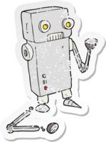 retro distressed sticker of a cartoon broken robot png