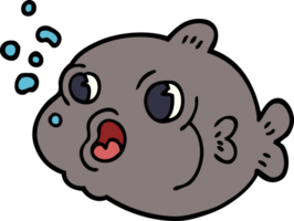 cartoon doodle fish blowing bubbles png