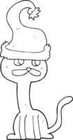 black and white cartoon cat wearing christmas hat png