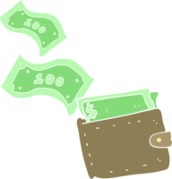 flat color illustration of a cartoon wallet full of money png