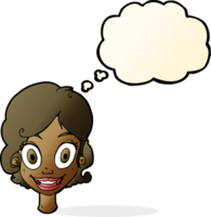 cartoon happy woman with thought bubble png