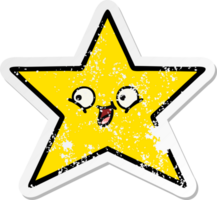distressed sticker of a cute cartoon gold star png
