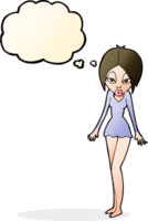 cartoon woman in short dress with thought bubble png