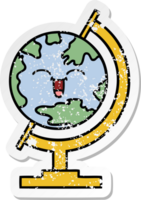 distressed sticker of a cute cartoon globe of the world png