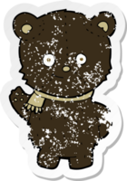 retro distressed sticker of a cute cartoon black bear waving png