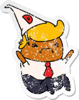 distressed sticker cartoon kawaii man in dunce hat png