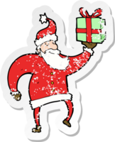 retro distressed sticker of a cartoon santa claus png