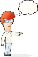 cartoon man in glasses pointing with thought bubble png