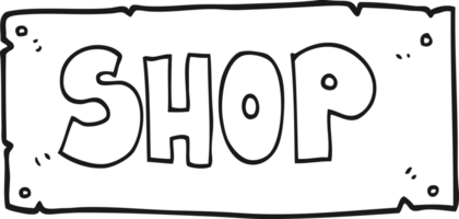 black and white cartoon shop sign png