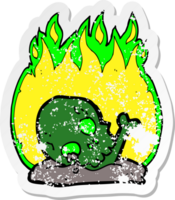 retro distressed sticker of a cartoon burning old bones png