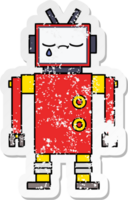 distressed sticker of a cute cartoon robot png