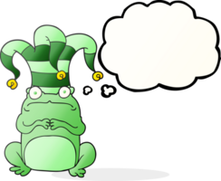 pensée bulle dessin animé nerveux grenouille portant bouffon chapeau png