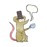 speech bubble textured cartoon mouse with cup and top hat png