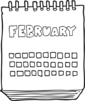 negro y blanco dibujos animados calendario demostración mes de febrero png