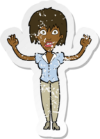 retro distressed sticker of a cartoon woman stressing out png