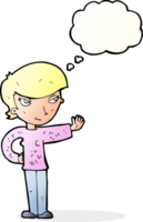 cartoon woman waving with thought bubble png