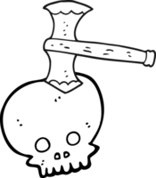black and white cartoon axe in skull png