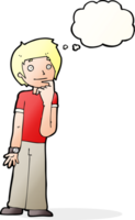 cartoon boy wondering with thought bubble png