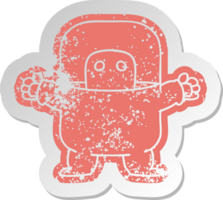 verontruste oude sticker van een alien in een pak png