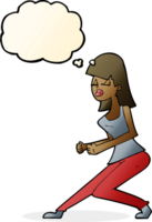 cartoon crazy dancing girl with thought bubble png