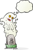 cartoon ghost rising from grave with thought bubble png