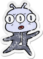 distressed sticker of a cartoon three eyed alien png