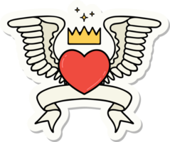 autocollant de style tatouage avec bannière d'un coeur avec des ailes png