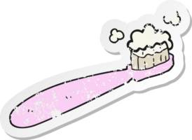 retro distressed sticker of a cartoon toothbrush png