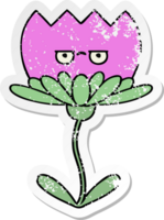 pegatina angustiada de una linda flor de dibujos animados png