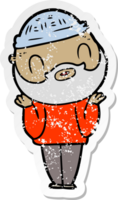 distressed sticker of a cartoon bearded man png