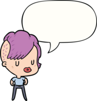 cartoon girl with punk hipster haircut with speech bubble png