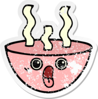 distressed sticker of a cute cartoon bowl of hot soup png